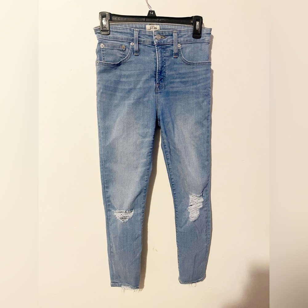 J Crew Light Wash Cotton Distressed Frayed Ankle High Waisted Jeans